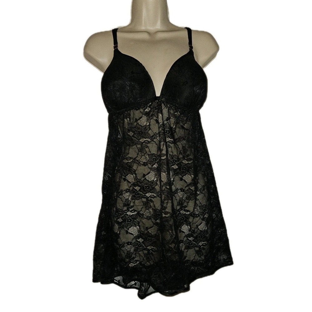 Lilac + London Black Floral Lace Babydoll Nightie Gothic‎ Witchcore Womens XL